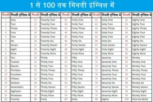 1 से 100 तक गिनती हिंदी में PDF 